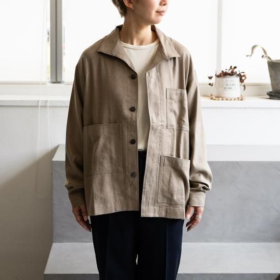 ARGUE ミリタリージャケット オーバーシャツ アギュー 白 リネン MITTAN ［JK-79］綾織絹麻シャツジャケット 2色展開 - Maiden Voyage