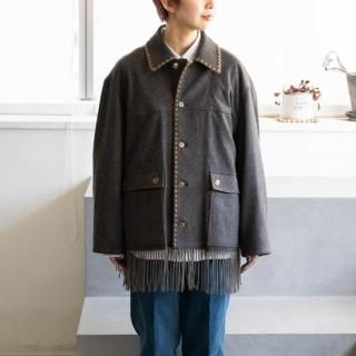 DELIYWOOL HERRINGBONE FRINGE BLOUSON BrownɡΥ֥饦