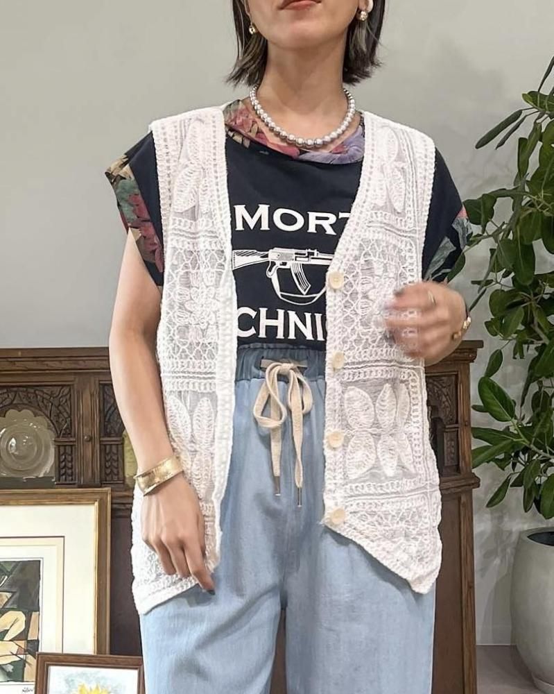 cord embroidery vest - Jennic