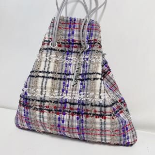 【新品未使用】Charmantsac 巾着リントン マルチグレーチェック Tweed Bag （ツイード巾着バッグ） - charmantsac