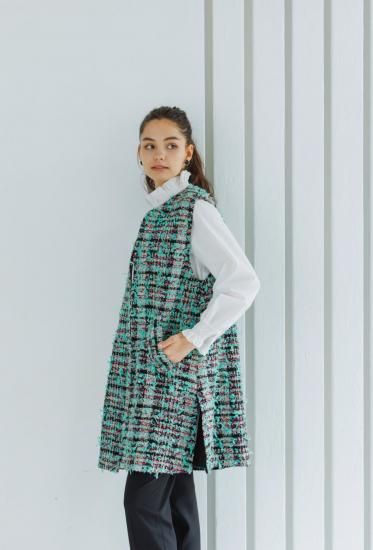 ツイードロングジレ グリーン - charmantsac