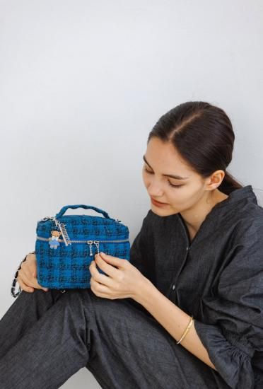 ファミリアコラボ ツイードバニティ ブルー - charmantsac ファミリアコラボ ツイードバニティ ブルー - charmantsac