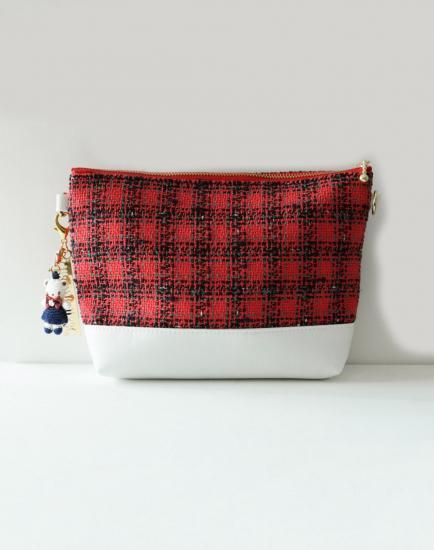 ファミリアコラボ ツイードポーチ レッド - charmantsac ファミリアコラボ ツイードポーチ レッド - charmantsac
