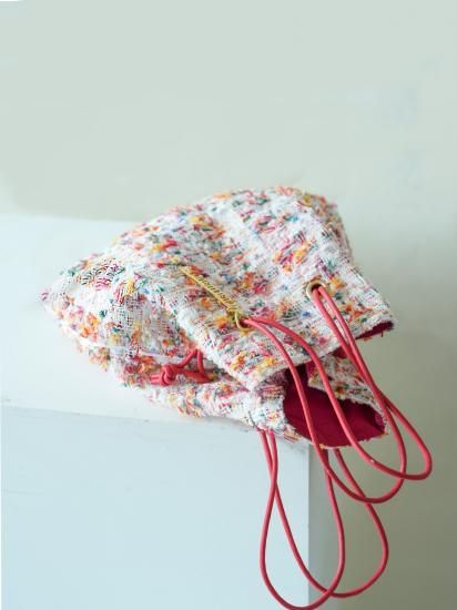 巾着 インポートツイード レッド×ホワイト - charmantsac