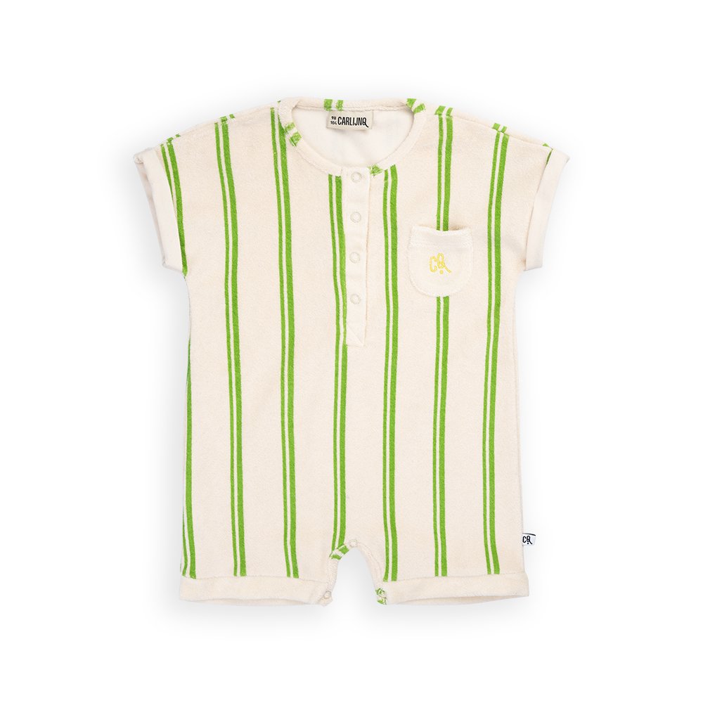 <img class='new_mark_img1' src='https://img.shop-pro.jp/img/new/icons10.gif' style='border:none;display:inline;margin:0px;padding:0px;width:auto;' />CarlijnQ Stripes green - baby jumpsuitの商品画像