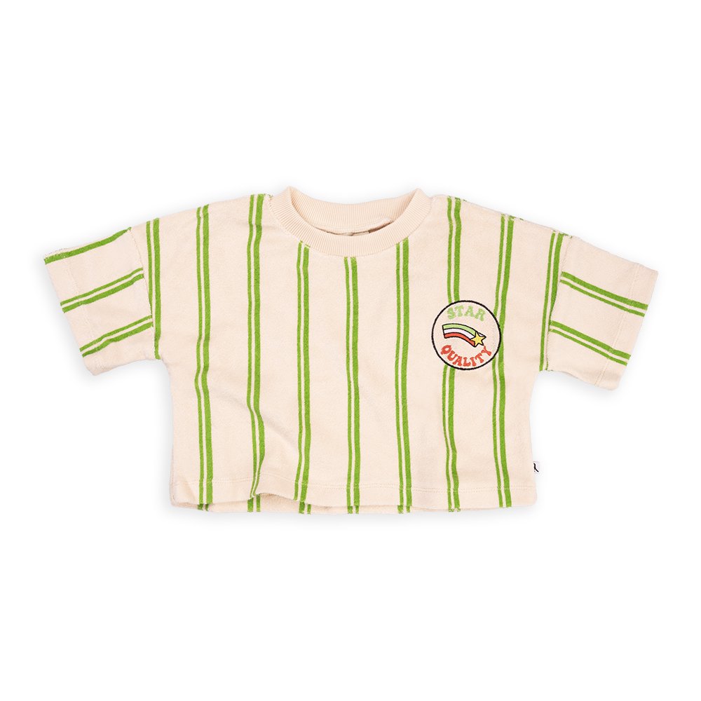 <img class='new_mark_img1' src='https://img.shop-pro.jp/img/new/icons10.gif' style='border:none;display:inline;margin:0px;padding:0px;width:auto;' />CarlijnQ Stripes green - cropped shirt with embroideryの商品画像