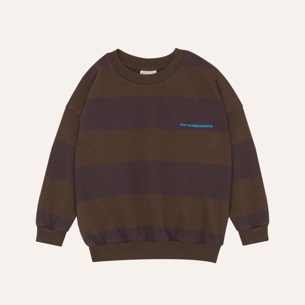 <img class='new_mark_img1' src='https://img.shop-pro.jp/img/new/icons22.gif' style='border:none;display:inline;margin:0px;padding:0px;width:auto;' />the campamento Brown Stripes Oversized Kids Sweatshirt の商品画像