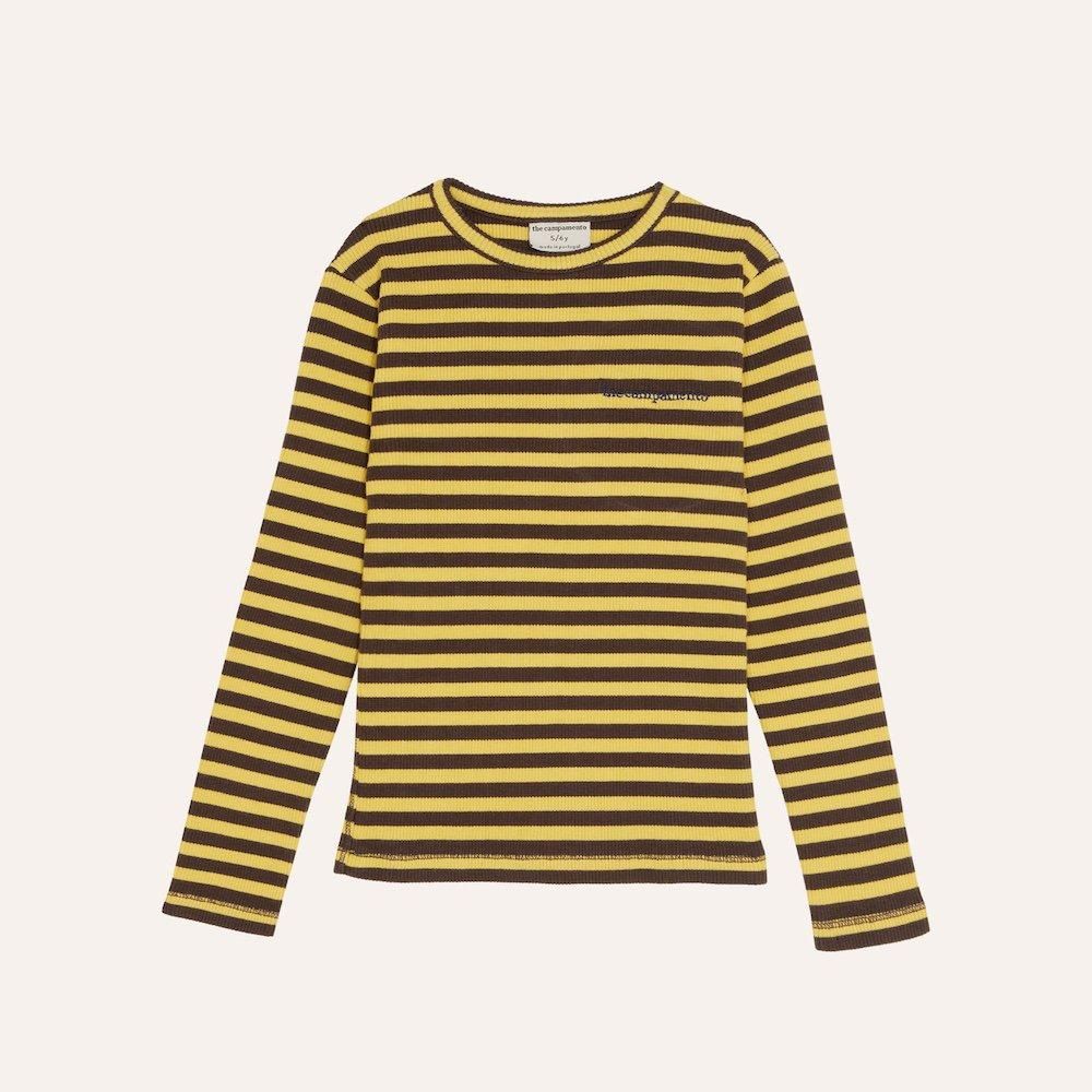<img class='new_mark_img1' src='https://img.shop-pro.jp/img/new/icons22.gif' style='border:none;display:inline;margin:0px;padding:0px;width:auto;' />the campamento Yellow Stripes Long Sleeves Kids Tshirtの商品画像