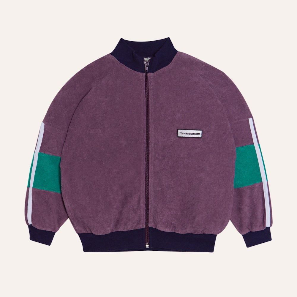 <img class='new_mark_img1' src='https://img.shop-pro.jp/img/new/icons10.gif' style='border:none;display:inline;margin:0px;padding:0px;width:auto;' />the campamento Purple Color Block Kids Zipped Sweatshirtの商品画像