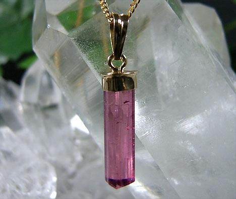 K18 天然水晶とトルマリンのペンダント