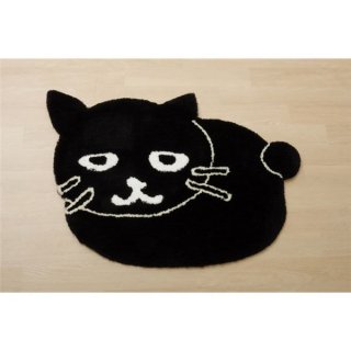 猫柄 フロアマット/玄関マット 【ブラック】 約70×100cm かわいいアクセントマット 『ルームマット シロ＆クロ』