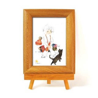 優しい木製フォトフレーム ■いわさきちひろナチュラルフォトフレームイーゼル付 黒い猫と少女