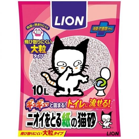【5個セット】LION 大粒猫砂 無香料 10L まとめ）ライオン LION ニオイをとる紙の猫砂 10L （ペット用品