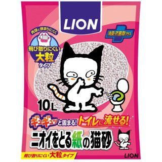 (まとめ）ライオン LION ニオイをとる紙の猫砂 10L （ペット用品)【×5セット】 大粒
