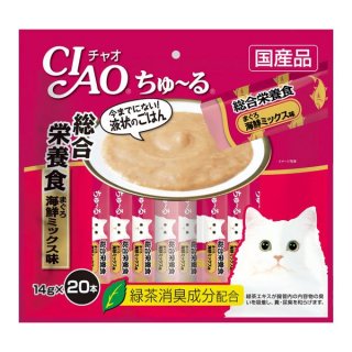 （まとめ）CIAO ちゅ〜る 総合栄養食 まぐろ 海鮮ミックス味 14g×20本 (ペット用品・猫フード)【×16セット】