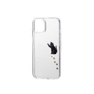 エレコム iPhone 13 スマホケース ハイブリッドケース Appleテクスチャ 黒ネコ PM-A21BTSGCAT