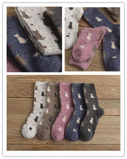 猫柄 レディース靴下 コットン靴下 ソックス 5足セット 柔らかさ