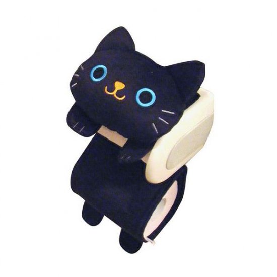 明邦 ねこのトイレロールペーパーホルダー クロ ME368 トイレットペーパーホルダーカバー - 猫雑貨＆猫グッズ通販専門店キトンブルー