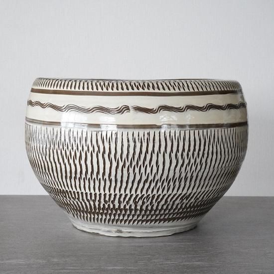 小鹿田焼 - 尺1寸火鉢 飛び鉋/櫛描き - moyi store 小鹿田焼 - 尺1寸火鉢 飛び鉋/櫛描き - moyi store