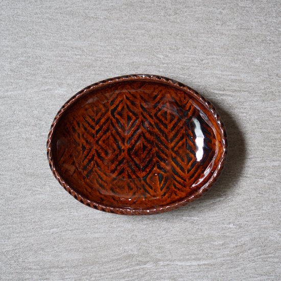 まゆみ窯 - 楕円皿 象嵌 飴釉