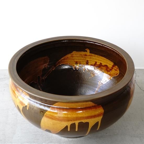 小鹿田焼 - 尺3寸睡蓮鉢 打ち掛け 飴 - moyi store 小鹿田焼 - 尺3寸睡蓮鉢 打ち掛け 飴 - moyi store