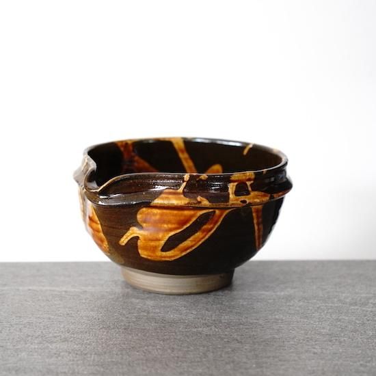 レトロ　小鹿田焼　流掛刷毛目大皿　在銘　店じまいSALE中 Vintage Japanese Folk Art: 刷毛目打掛大皿(尺六寸)／小鹿田焼