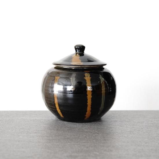 小鹿田焼 蓋付き 壺 流し掛け 小鹿田焼 - 3合壺 流し掛け/黒 - moyi store
