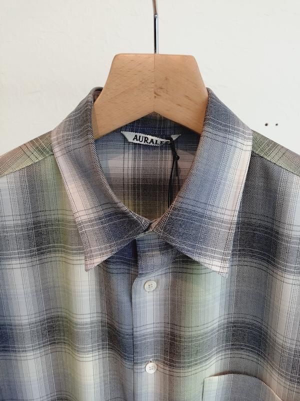 AURALEE SUPER LIGHT WOOL CHECK SHIRT - ISLE