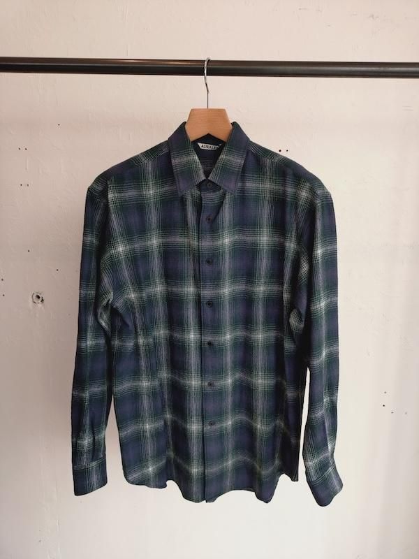 AURALEE AIRY WOOL CHECK SHIRT - ISLE