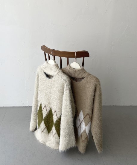 2way argyle shaggy knit - cleio