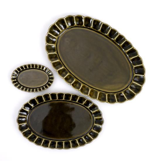 ご確認用】平戸焼 団鳳凰文 菊割楕円豆皿 4枚 骨董 アンティーク