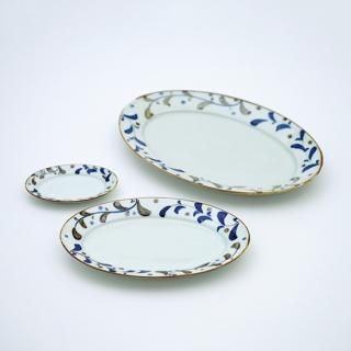 非常に高い品質 赤絵 染付緑刻文 サエム イム 楕円の器 工芸品 非常に高い品質 赤絵 染付緑刻文 サエム イム 楕円の器 工芸品