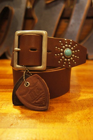 HTC BLACK #13SP Turquoise End Only Studs Belt (LIGHT BROWN