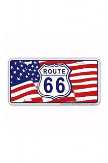 ROUTE 66 LICENSE PLATE アルミニウムサイン (USA FLAG)