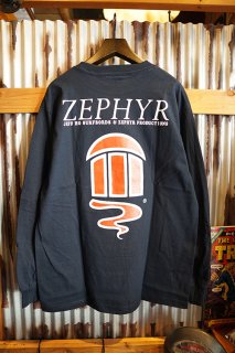 JEFF HO SURFBOARDS & ZEPHYR PRODUCTIONS RED LOGO L/S TEE (NAVY)