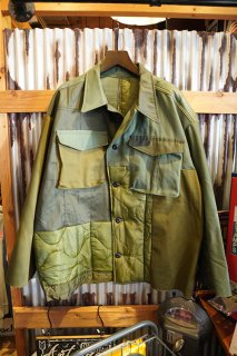 THRIFTY LOOK PATCH WORK ARMY SHIRT JACKET (OLIVE)