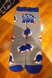 Pabst Blue Ribbon Men's Socks -Logo & Beer- (Navy/Gray)