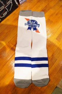 Pabst Blue Ribbon Men's Socks -Logo- (Gray/Navy/White/Navy stripe)