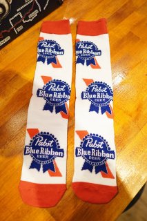Pabst Blue Ribbon Men's Socks -Logo Mix- (White/Red)