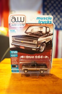Auto World 1/64 1981 Chevrolet Silverado 10 in Gloss Black with Silver on Middle Sides