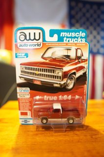 Auto World 1/64 1981 Chevrolet Silverado 10 in Carmine Red with White Roof and Lower Sides