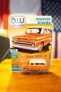 Auto World 1/64 1965 Chevrolet Suburban in Orange with White Roof