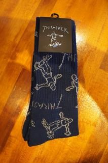 THRASHER MAGAZINE Gonz Logo Crew Socks (Navy & Grey)