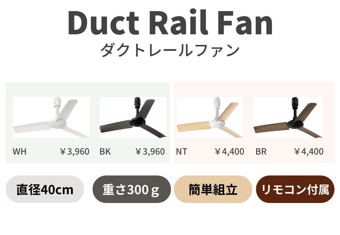 【Duct Rail Fan ダクトレールファン ブラック・ホワイト】 ライティングレールに直接つけるコンパクトなφ400?シーリングファン