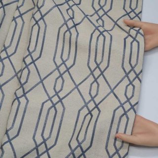 モロッカン柄の幾何学模様高級感のあるジャガードカーテン【FR4041 Rhythmリズム BL ブルー】