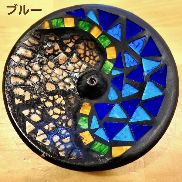 モザイクガラス香立てミニ丸（ゴールド・ブルー）