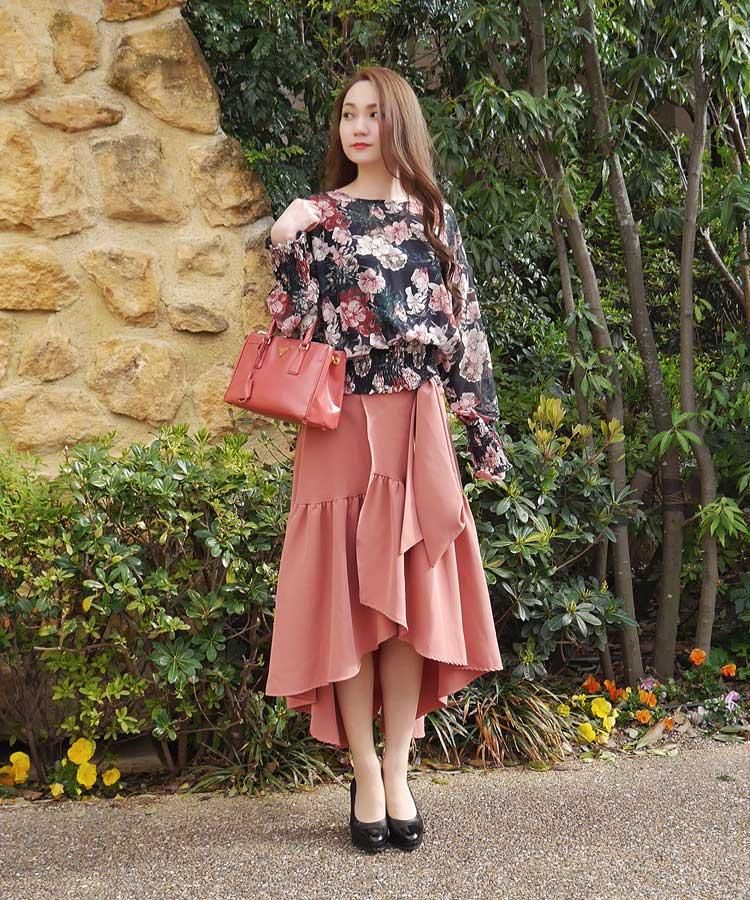 レディース スカート ハイウエスト La Chapelle ピンク プリーツ