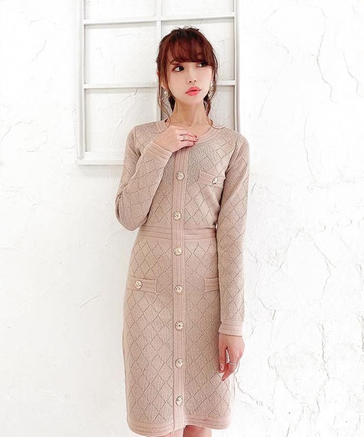 Knitdress Lydia ニットワンピース ノースリーブ ピンクベージュ