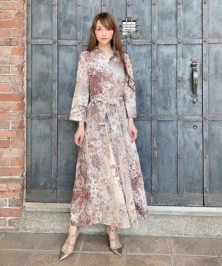 イタリア Level Vibes Level レベルバイブスレベル ロング丈 シャツ ワンピース アンティークローズ柄 S サイズ 大人女性のワンピース ドレス デート服ならセレクトインポートショップ フィオーレ公式通販