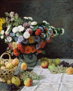 花と果物のある静物画